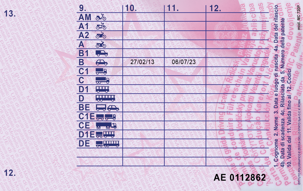 Italian Driving Licence (Patente) thumbnail 2